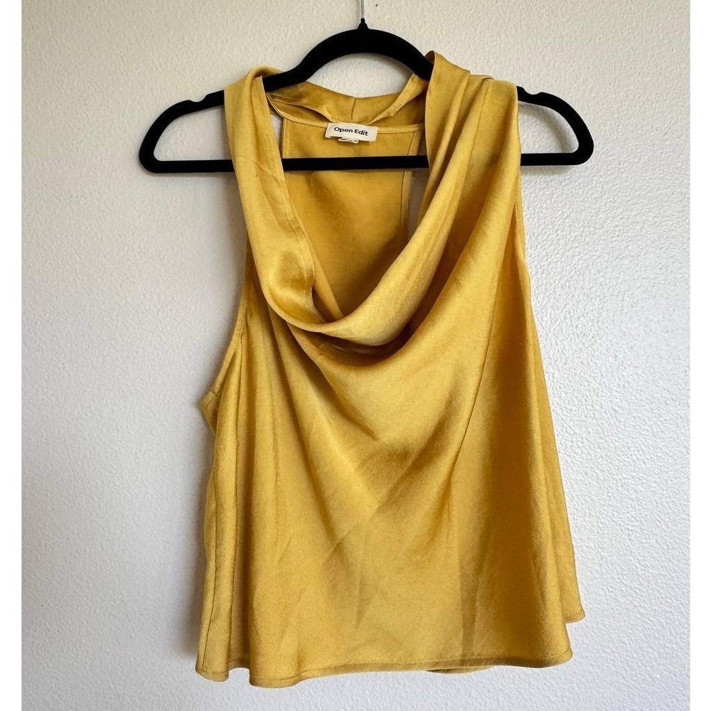 Open Edit Satin Cowl Neck Tank Top L Mustard Gold Old Money Y2K Euro Summer